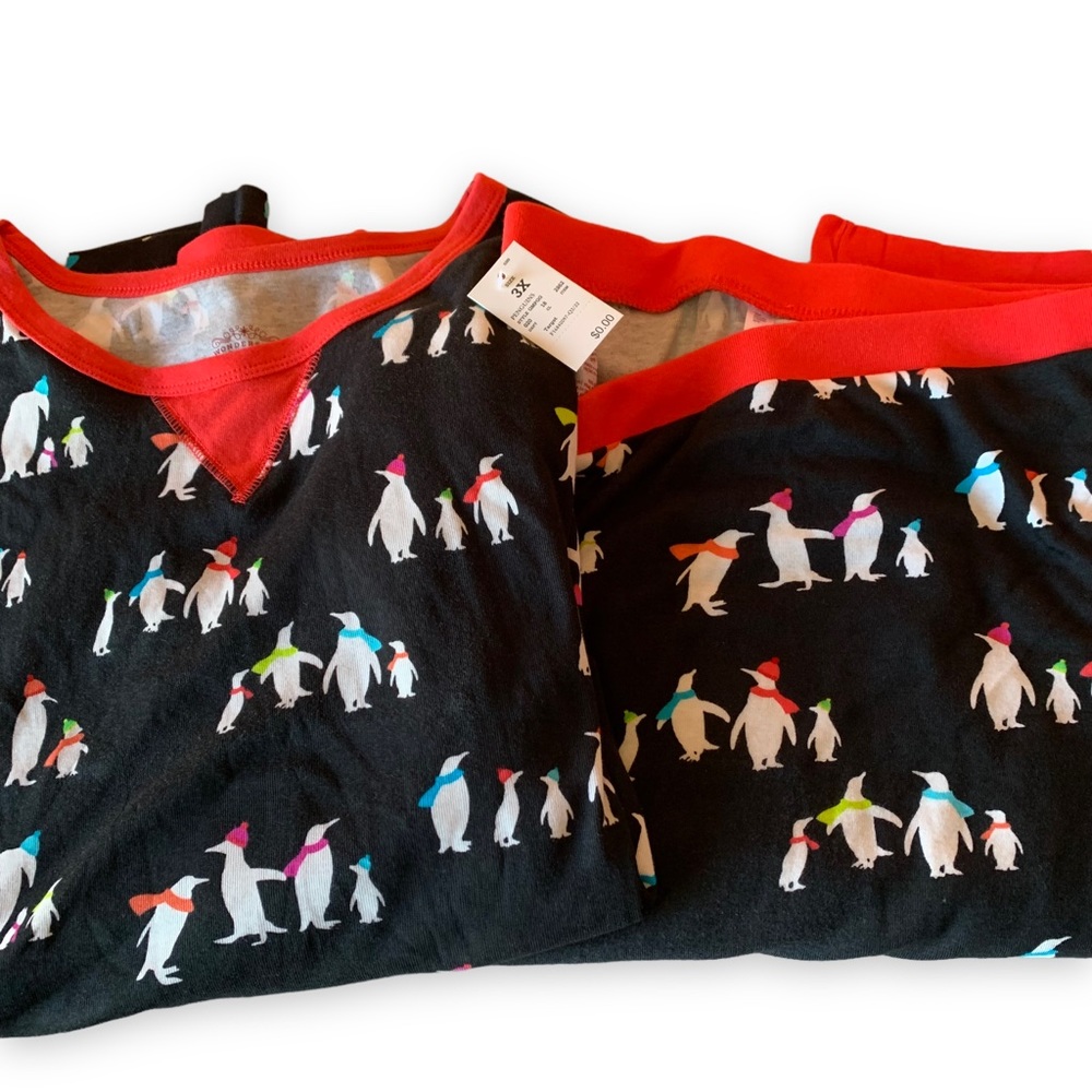 Wondershop Penguin Scarf Black Red PJ Pajama Sleepwear Set Women's Plus Size 3X